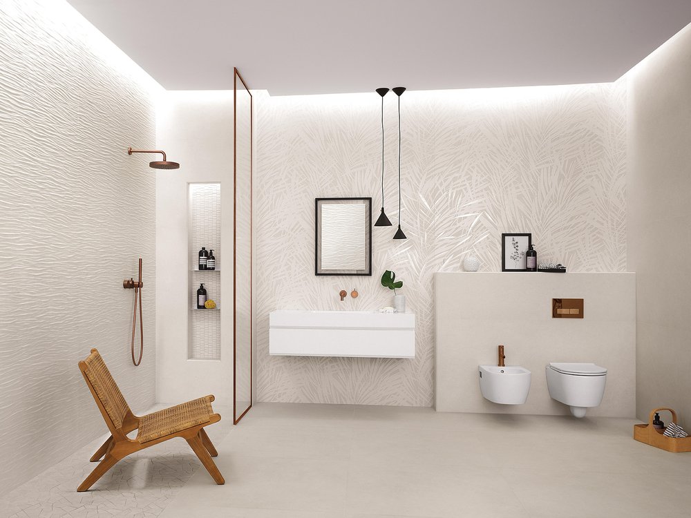 Room view Bathroom, created with tiles from the collection: SHEER – White