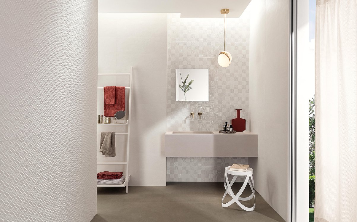 Room view Bathroom, created with tiles from the collection: SHEER – White, Grey