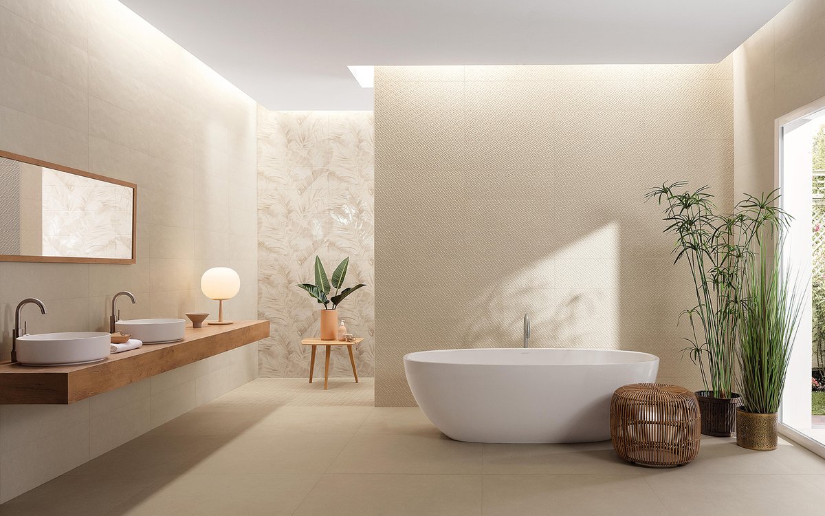 Room view Bathroom, created with tiles from the collection: SHEER – Beige