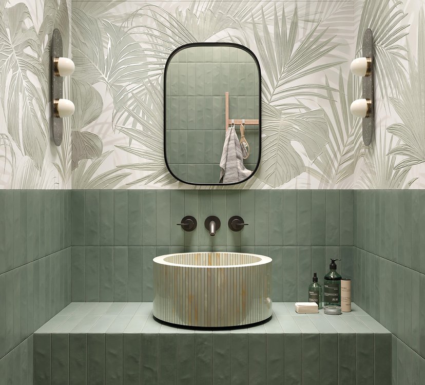 Image d'ambiance Salle de bain, réalisée avec des carreaux de la collection : STILL – Vert, AUTRES