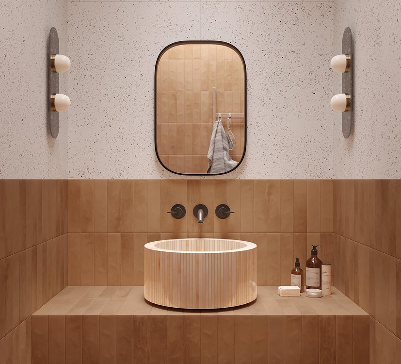 Imagen de ambiente Baño, realizada con baldosas de la colección: STILL – BLANCO, BROWN