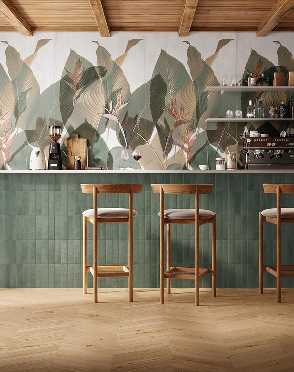 Image d'ambiance Contrat, réalisée avec des carreaux de la collection : STILL – Vert, AUTRES, Beige