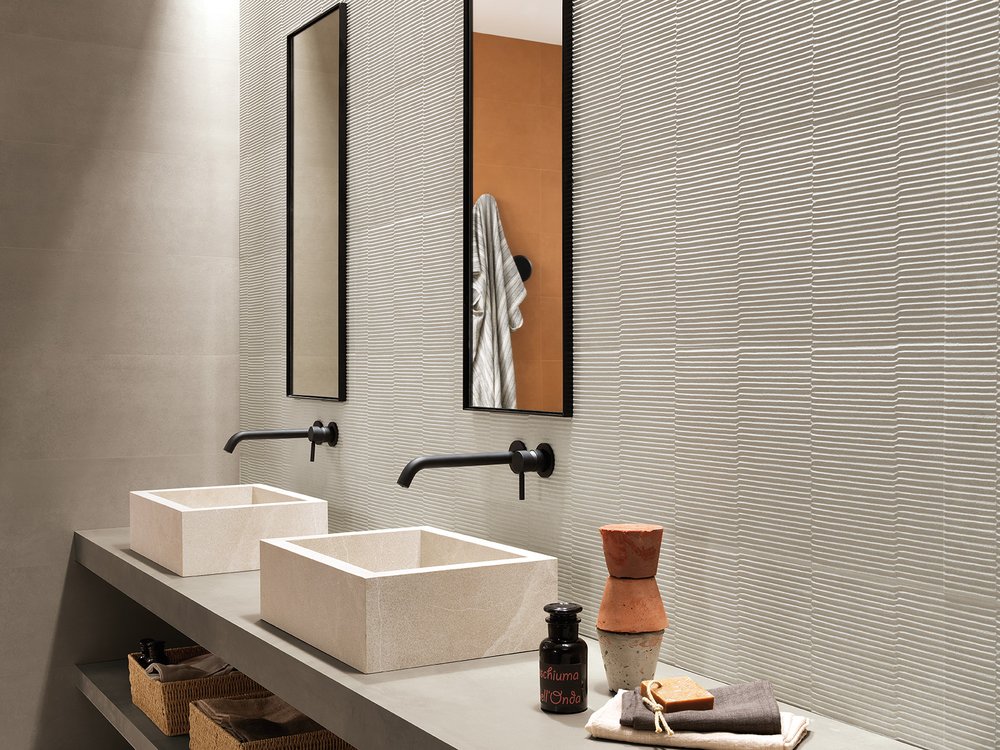 Imagen de ambiente , realizada con baldosas de la colección: SUMMER – BROWN, Ocra, GRIS