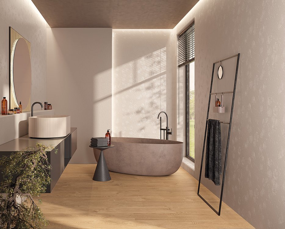 Room view Bathroom, created with tiles from the collection: TRUE COLOR – Grey, Beige