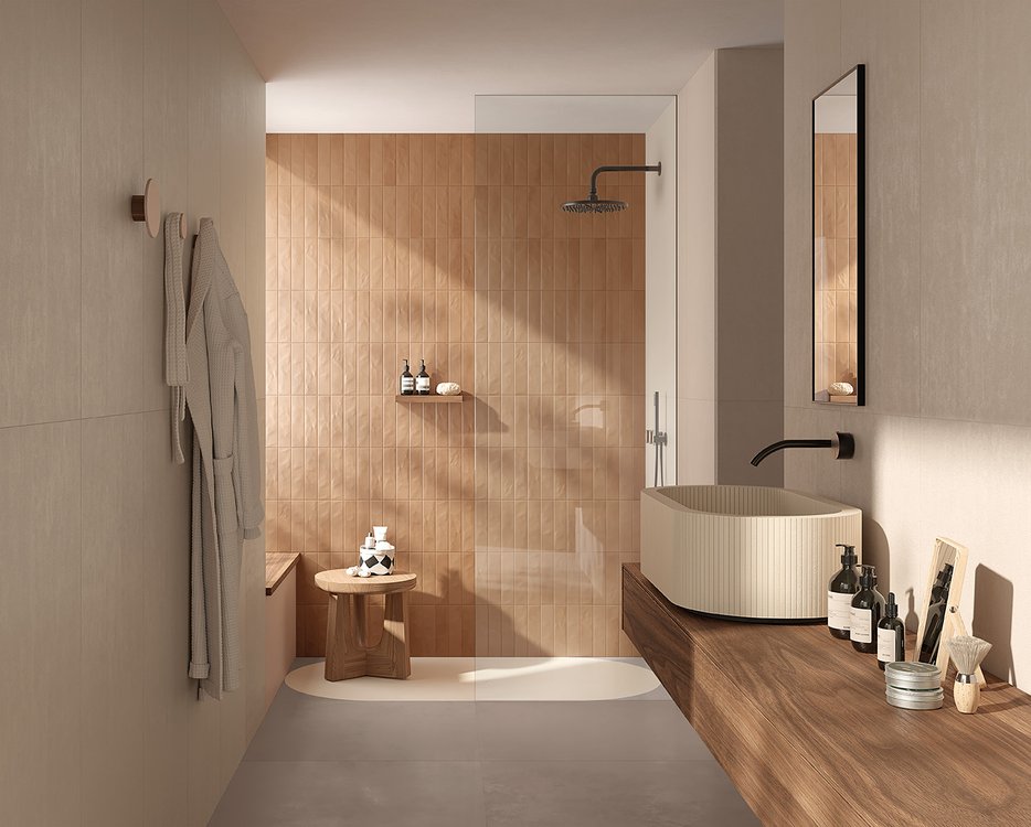 Room view Bathroom, created with tiles from the collection: TRUE COLOR – Grey, Brown
