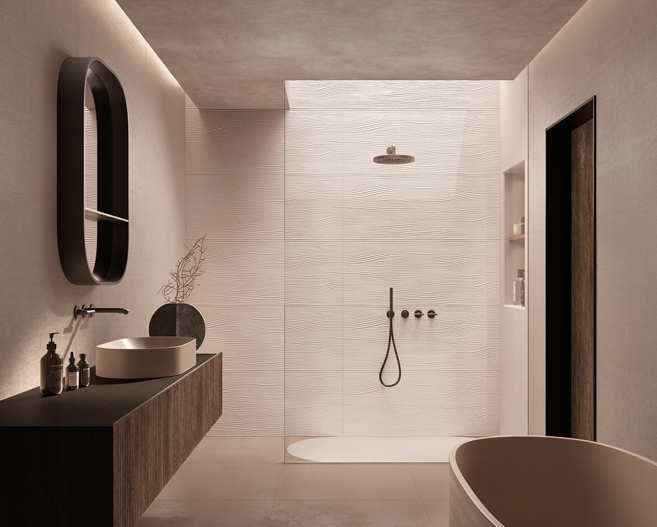 Room view Bathroom, created with tiles from the collection: TRUE COLOR – Grey