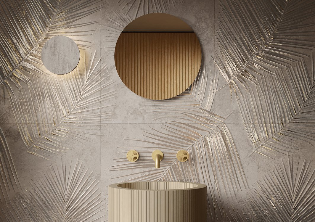 Room view , created with tiles from the collection: VENTO DEL SUD – Brown