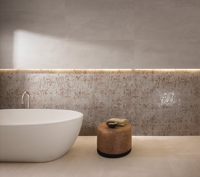 Room view Bathroom, created with tiles from the collection: YLICO – Brown