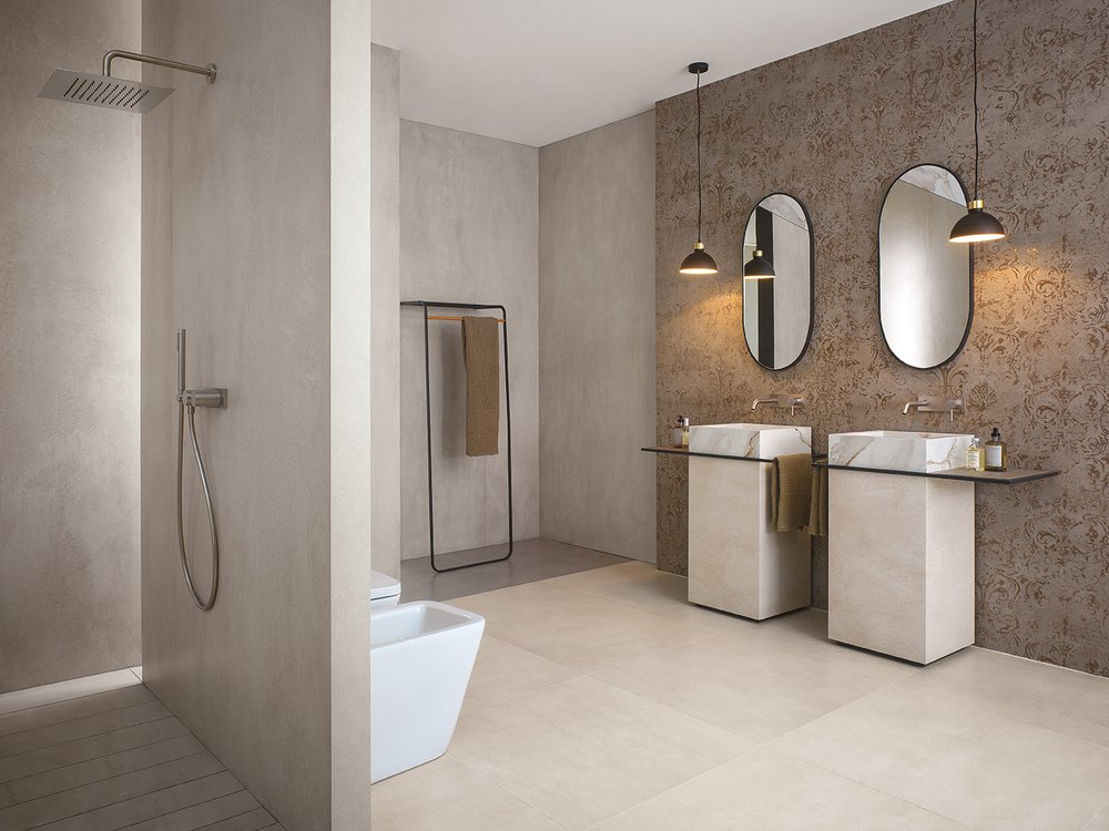 Room view Bathroom, created with tiles from the collection: YLICO – Brown