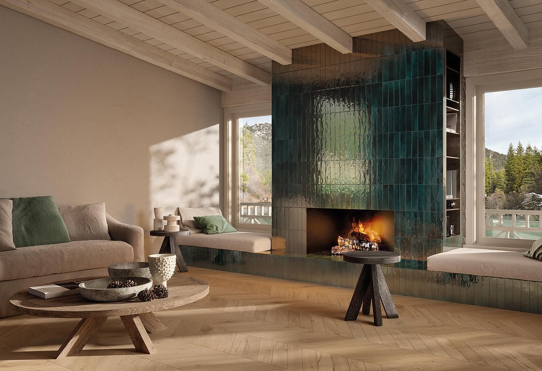 Imagen de ambiente House, realizada con baldosas de la colección: GLIM – Verde, BEIGE