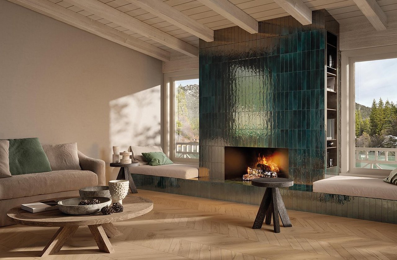 Imagen de ambiente House, realizada con baldosas de la colección: GLIM – Verde, BEIGE GLIM