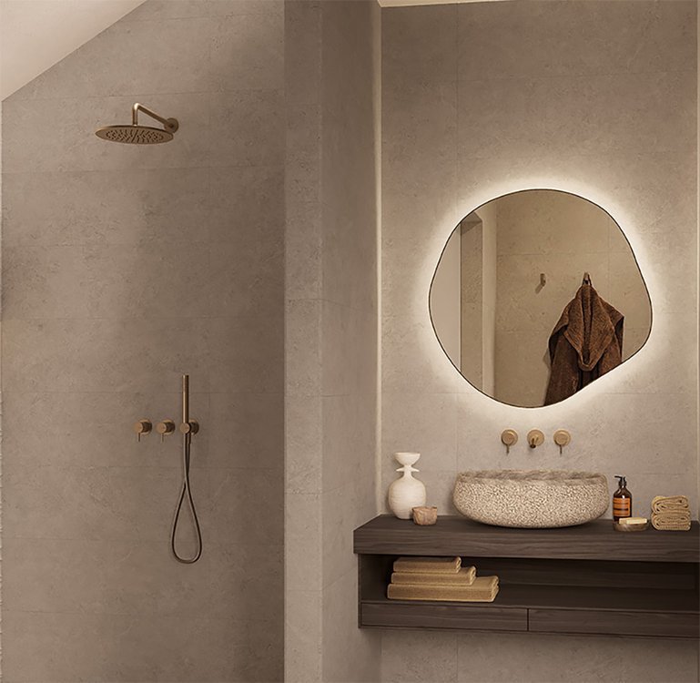 Room view , created with tiles from the collection: OLTRE LA PIETRA – Grey